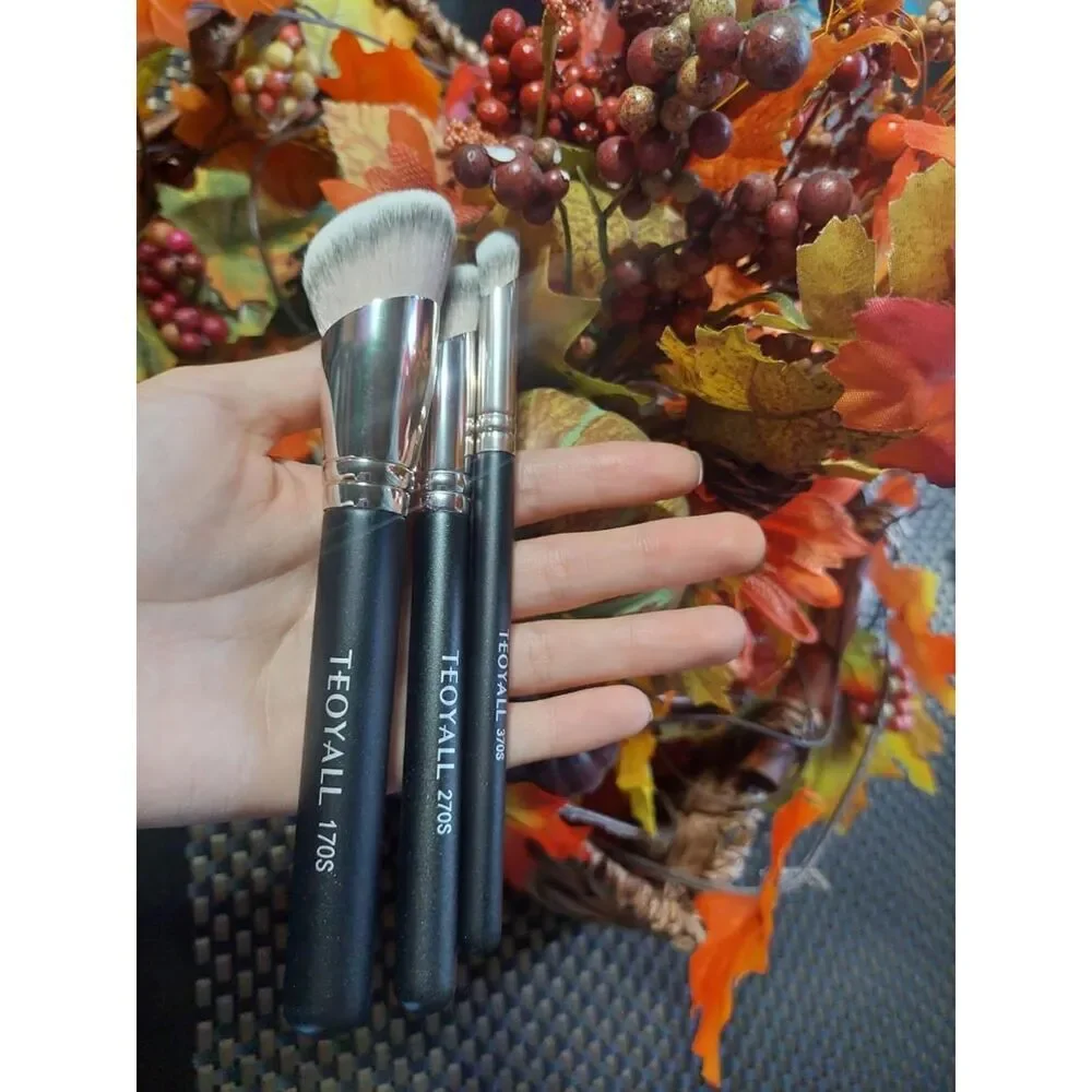 Teoyall 3Pieces Black 270S/370S Angled Synthetic Kabuki Cosmetic Brush Set